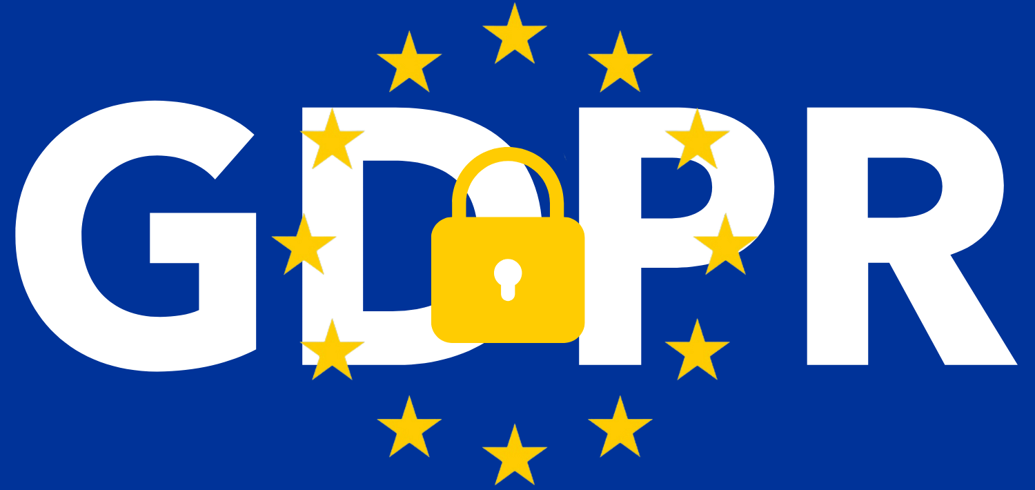 Scritta GDPR con sopra un lucchetto e le stelle che richiamano la bandiera dell'Unione Europea