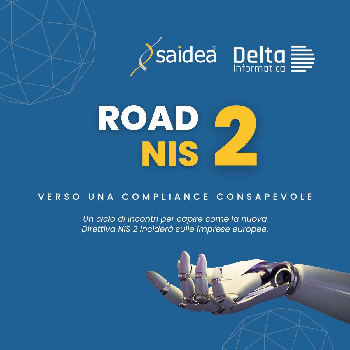 Grafica che parla del Ciclo di eventi "Road 2 NIS 2", in viaggio verso la NIS 2 (la direttiva UE sulla cybersecurity)